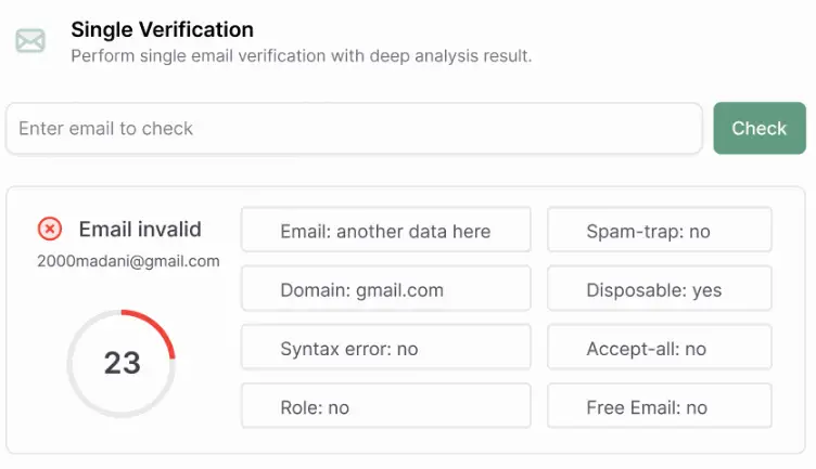 Email validation tool for individual email addresses