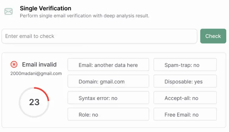 Bulkemailverifier.com Single Email Verification